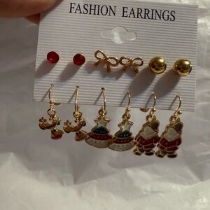 Christmas Fashion Enamel Earrings Set of 6 dangle and stud.
